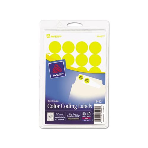 Printable Self-adhesive Removable Color-coding Labels, 0.75" Dia., Yellow, 24-sheet, 42 Sheets-pack, (5462)