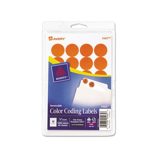 Printable Self-adhesive Removable Color-coding Labels, 0.75" Dia., Orange, 24-sheet, 42 Sheets-pack, (5465)