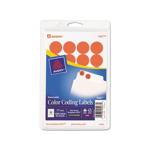 Printable Self-adhesive Removable Color-coding Labels, 0.75" Dia., Neon Red, 24-sheet, 42 Sheets-pack, (5467)