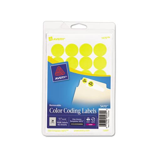 Printable Self-adhesive Removable Color-coding Labels, 0.75" Dia., Neon Yellow, 24-sheet, 42 Sheets-pack, (5470)