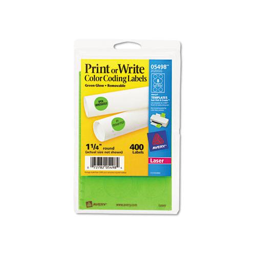 Printable Self-adhesive Removable Color-coding Labels, 1.25" Dia., Neon Green, 8-sheet, 50 Sheets-pack, (5498)