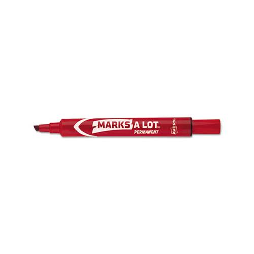 Marks A Lot Large Desk-style Permanent Marker, Broad Chisel Tip, Red, Dozen, (8887)