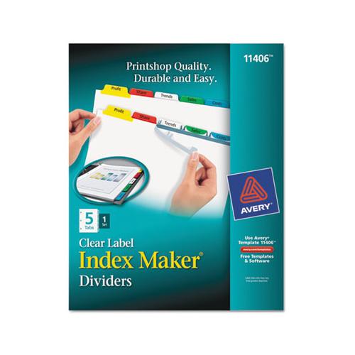 Print And Apply Index Maker Clear Label Dividers, 5 Color Tabs, Letter