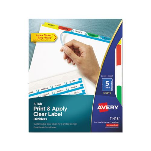 Print And Apply Index Maker Clear Label Dividers, 5 Color Tabs, Letter, 5 Sets