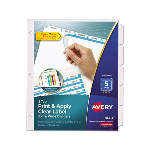 Print And Apply Index Maker Clear Label Dividers, 5 White Tabs, Letter, 5 Sets