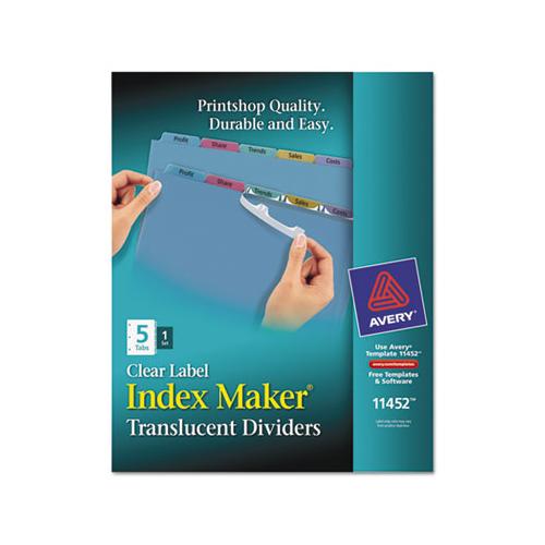 Print And Apply Index Maker Clear Label Plastic Dividers With Printable Label Strip, 5-tab, 11 X 8.5, Translucent, 1 Set