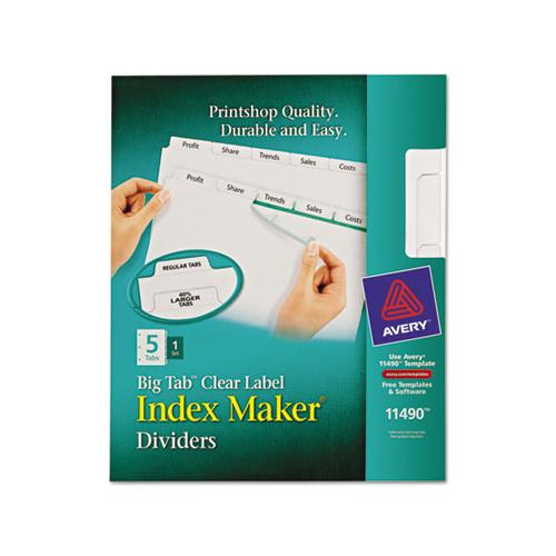 Print And Apply Index Maker Clear Label Dividers, 5 White Tabs, Letter