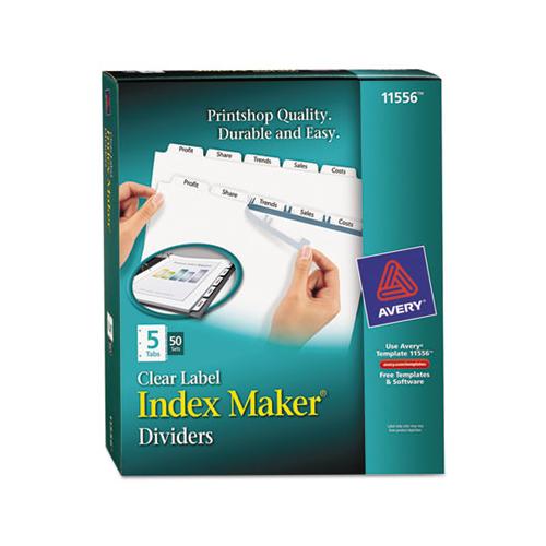 Print And Apply Index Maker Clear Label Dividers, 5 White Tabs, Letter, 50 Sets