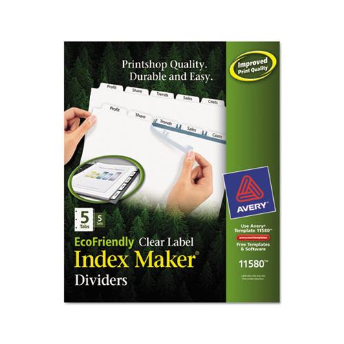 Index Maker Ecofriendly Print And Apply Clear Label Dividers With White Tabs, 5-tab, 11 X 8.5, White, 5 Sets