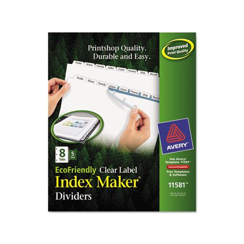 Index Maker Ecofriendly Print And Apply Clear Label Dividers With White Tabs, 8-tab, 11 X 8.5, White, 5 Sets