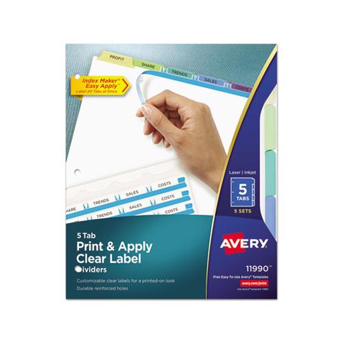 Print And Apply Index Maker Clear Label Dividers, 5 Color Tabs, Letter, 5 Sets