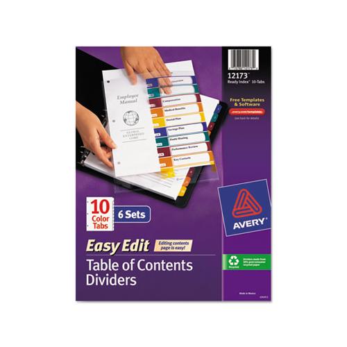 Ready Index Customizable Table Of Contents, Asst Dividers, 10-tab, Ltr, 6 Sets