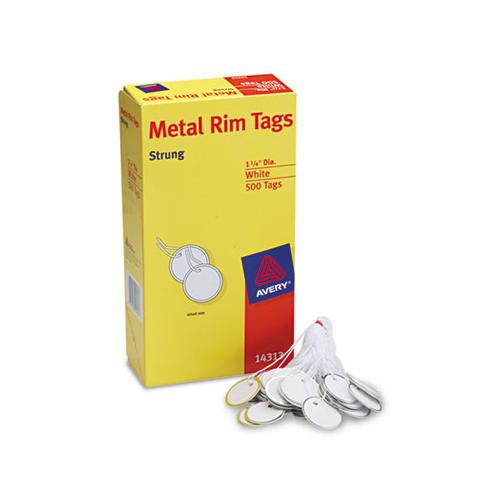 Heavyweight Stock Metal Rim Tags, 1 1-4 Dia, White, 500-box