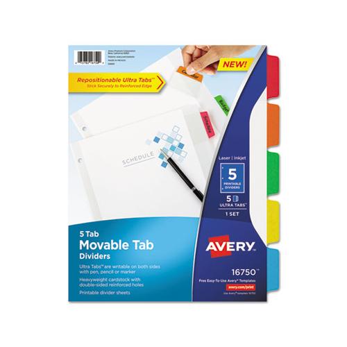 Movable Tab Dividers With Color Tabs, 5-tab, 11 X 8.5, White, 1 Set