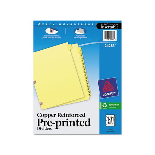 Preprinted Laminated Tab Dividers W-copper Reinforced Holes, 31-tab, Letter