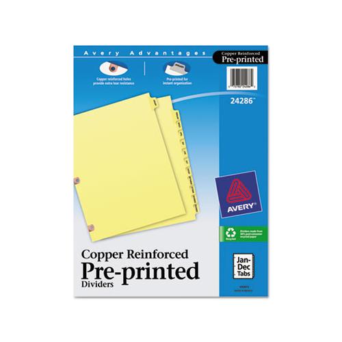 Preprinted Laminated Tab Dividers W-copper Reinforced Holes, 12-tab, Letter