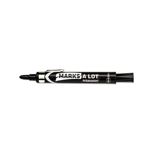 Marks A Lot Large Desk-style Permanent Marker With Metal Pocket Clip, Broad Bullet Tip, Black, Dozen