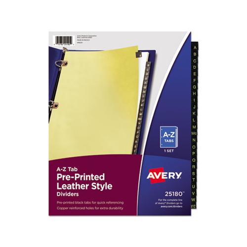 Preprinted Black Leather Tab Dividers W-copper Reinforced Holes, 25-tab, Letter