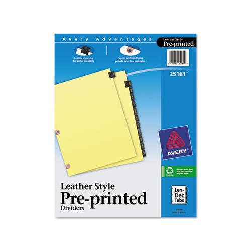 Preprinted Black Leather Tab Dividers W-copper Reinforced Holes, 12-tab, Letter