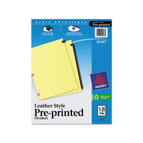 Preprinted Black Leather Tab Dividers W-copper Reinforced Holes, 31-tab, Letter