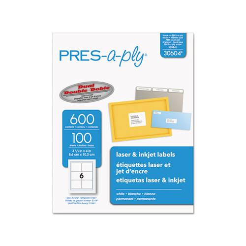 Labels, Laser Printers, 3.33 X 4, White, 6-sheet, 100 Sheets-box