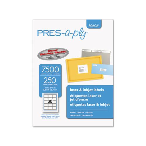 Labels, Laser Printers, 1 X 2.63, White, 30-sheet, 250 Sheets-box