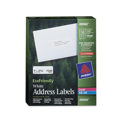 Ecofriendly Mailing Labels, Inkjet-laser Printers, 1 X 2.63, White, 30-sheet, 250 Sheets-box