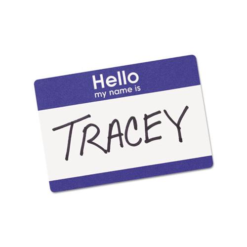 Printable Adhesive Name Badges, 3.38 X 2.33, Blue "hello", 100-pack