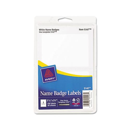 Printable Adhesive Name Badges, 3.38 X 2.33, White, 100-pack