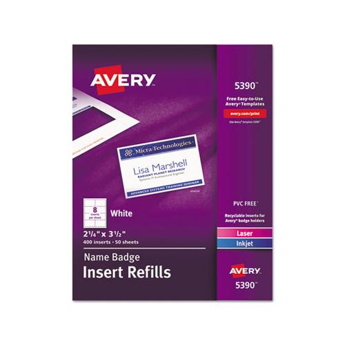 Name Badge Insert Refills, Horizontal-vertical, 2 1-4 X 3 1-2, White, 400-box