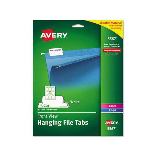 Laser Printable Hanging File Tabs, 1-5-cut Tabs, White, 2.06" Wide, 90-pack