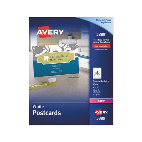 Postcards, Color Laser Printing, 4 X 6, Uncoated White, 2 Cards-sheet, 80-box