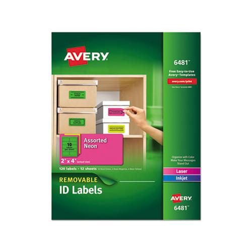 High-vis Removable Laser-inkjet Id Labels, 2 X 4, Asst. Neon, 120-pack