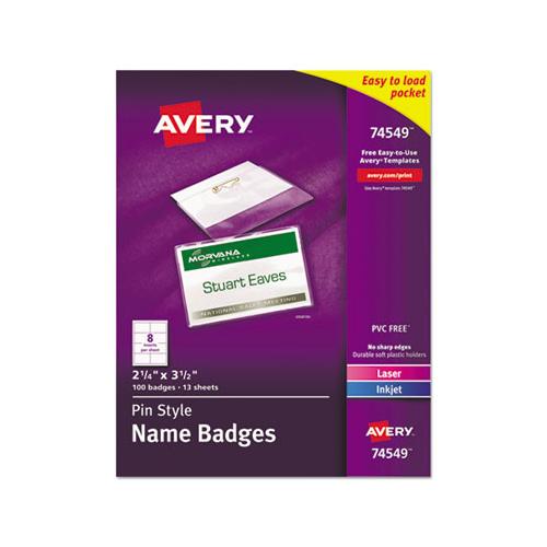 Pin-style Badge Holder With Laser-inkjet Insert, Top Load, 3.5 X 2.25, White, 100-box