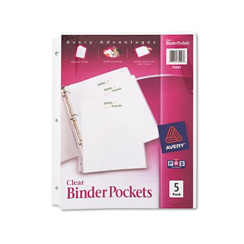 Binder Pockets, 3-hole Punched, 9 1-4 X 11, Clear, 5-pack