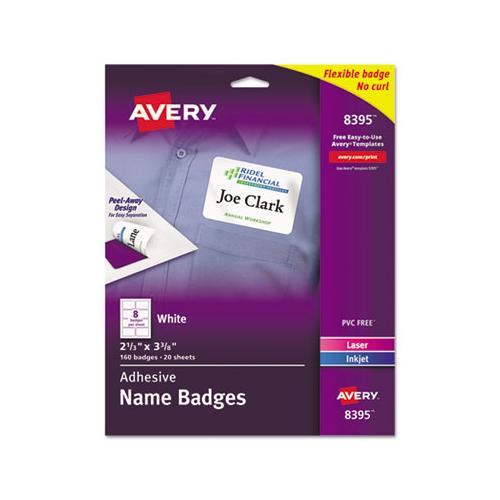 Flexible Adhesive Name Badge Labels, 3.38 X 2.33, White, 160-pack