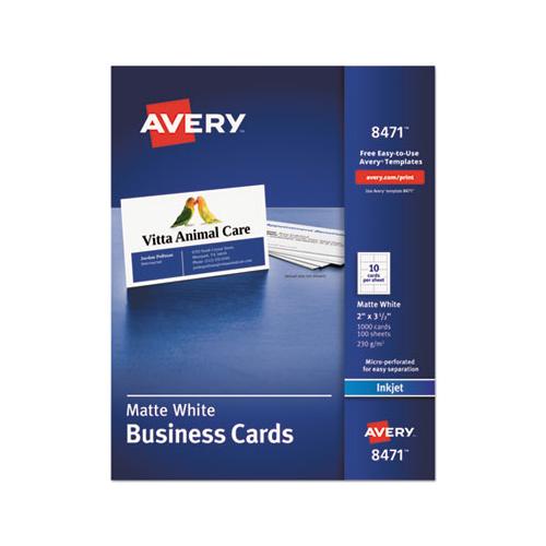 Printable Microperforated Business Cards With Sure Feed Technology, Inkjet, 2 X 3.5, White, Matte, 1000-box