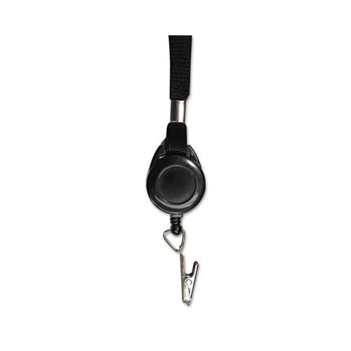 Lanyards With Retractable Id Reels, Clip Style, 34" Long, Black, 12-carton