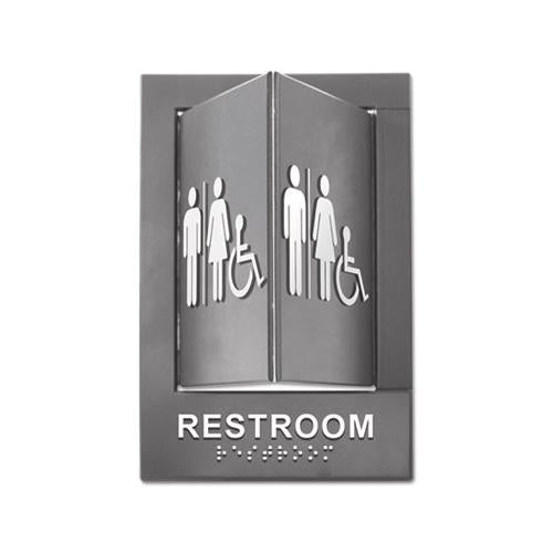 Pop-out Ada Sign, Wheelchair, Tactile Symbol-braille, Plastic, 6 X 9, Gray-white