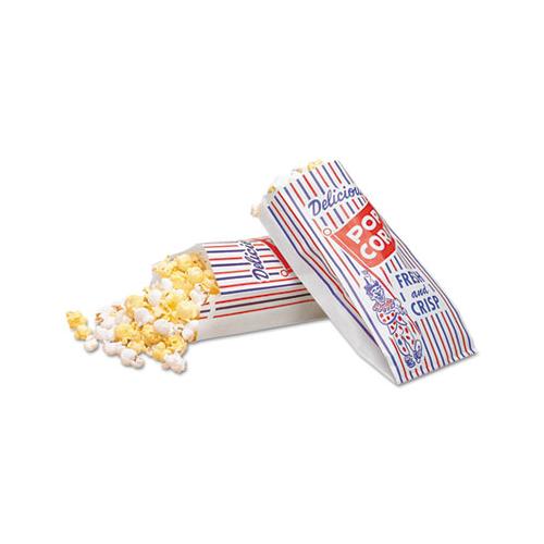 Pinch-bottom Paper Popcorn Bag, 4w X 1-1-2d X 8h, Blue-red-white, 1000-carton