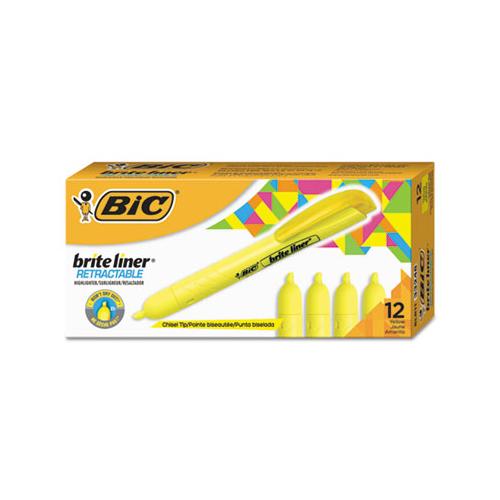 Brite Liner Retractable Highlighter, Chisel Tip, Fluorescent Yellow, Dozen