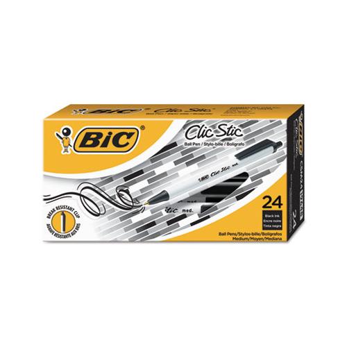 Clic Stic Retractable Ballpoint Pen, Medium 1 Mm, Black Ink, White Barrel, 24-pack