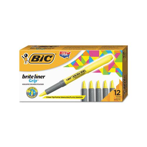 Brite Liner Grip Pocket Highlighter , Chisel Tip, Fluorescent Yellow, Dozen