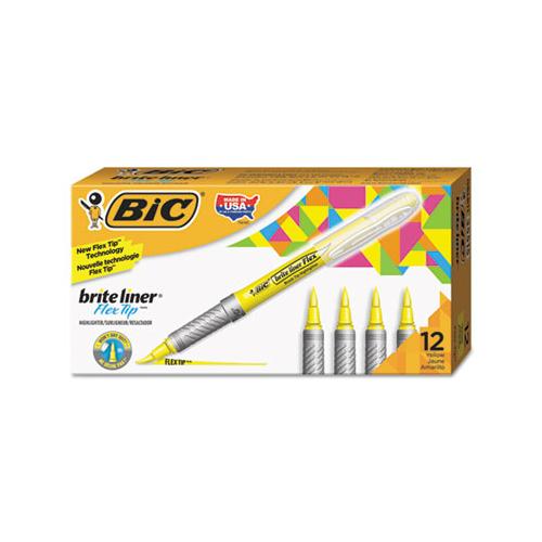 Brite Liner Flex Tip Highlighters, Brush Tip, Yellow, Dozen