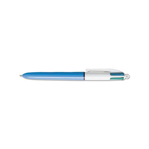 4-color Retractable Ballpoint Pen, 1 Mm, Black-blue-green-red Ink, Blue Barrel