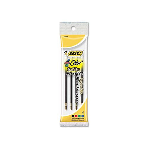 Refill For Bic 4-color Retractable Ballpoint Pens, Medium Point, Assorted Ink Colors, 4-pack