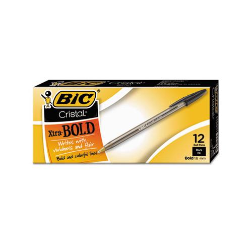 Cristal Xtra Bold Stick Ballpoint Pen, 1.6mm, Black Ink, Clear Barrel, Dozen