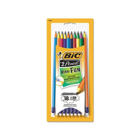 #2 Pencil Xtra Fun, Hb (#2), Black Lead, Assorted Barrel Colors, 18-pack