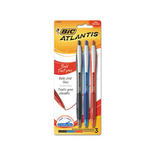 Atlantis Bold Retractable Ballpoint Pen, Bold 1.6mm, Assorted Ink-barrel, 3-pack