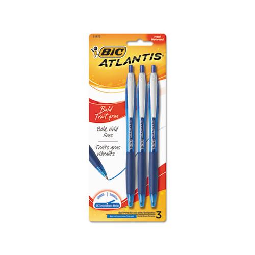 Atlantis Bold Retractable Ballpoint Pen, Bold 1.6mm, Blue Ink-barrel, 3-pack